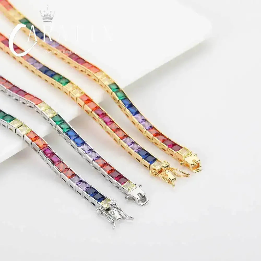 CARÁTIX 4mm Colorful Cubic Zirconia Tennis Chain Necklace – Gothic Cool Unisex Jewelry for Men & Women - CaratixJewelry